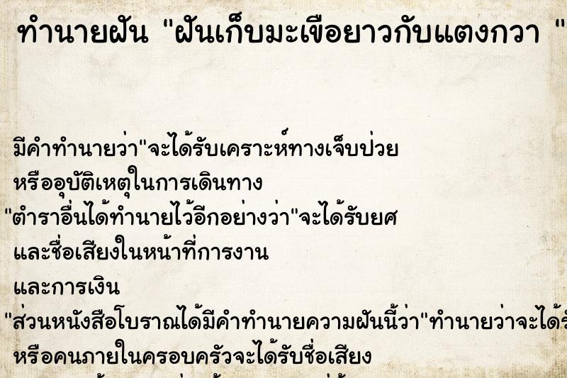 ทำนายฝัน ฝันเก็บมะเขือยาวกับแตงกวา 